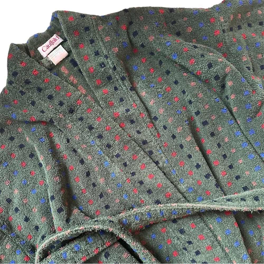 Vintage CAULFEILD CANADA Green Patterned Thick Terry Bath Robe
